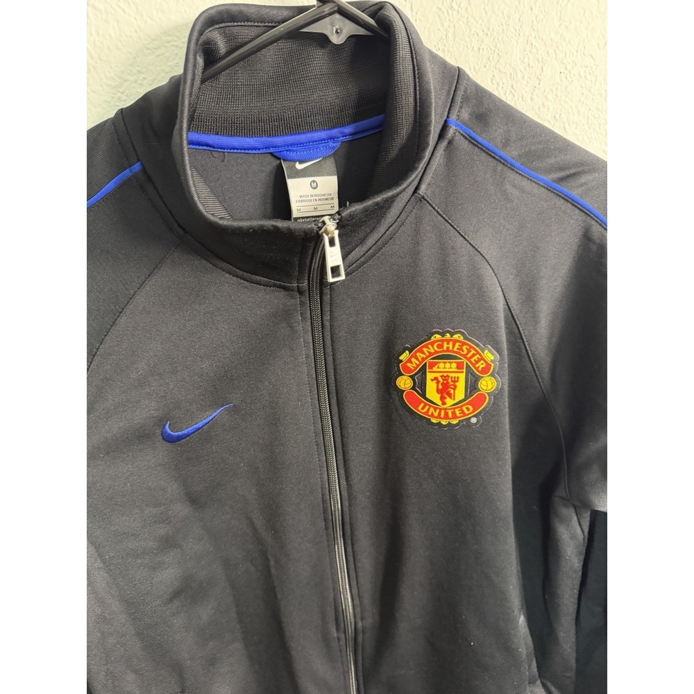 Nike Manchester United Men's Zip Up Jacket Soccer Sz M Black Logo Spell Out Rare - Picture 3 of 10